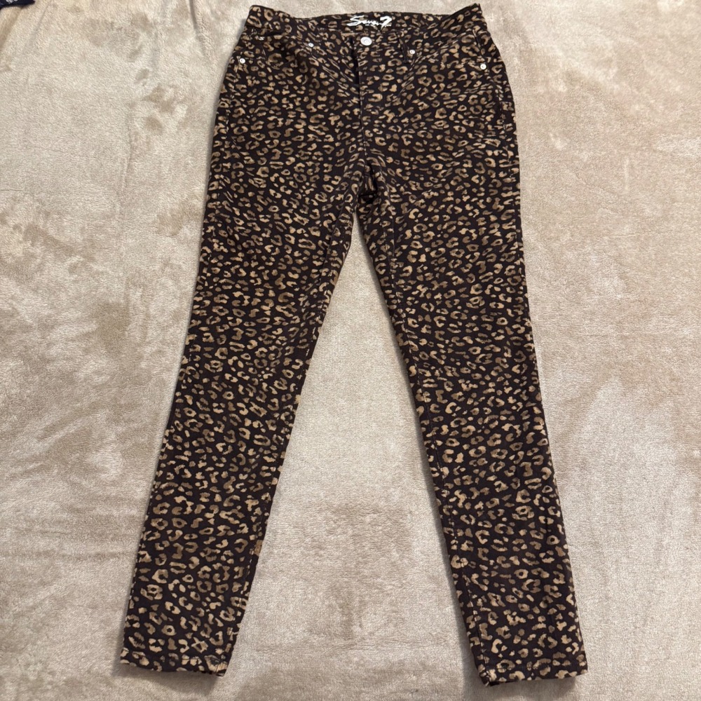 Seven7 Womens Leopard Print Corduroy Skinny Pants Brown Cheetah Size 8